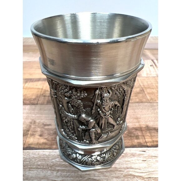 German Rein Zinn 95% Pewter Cup, 3 Raised Relief Designs - 3.5" tall - Picture 3 of 5